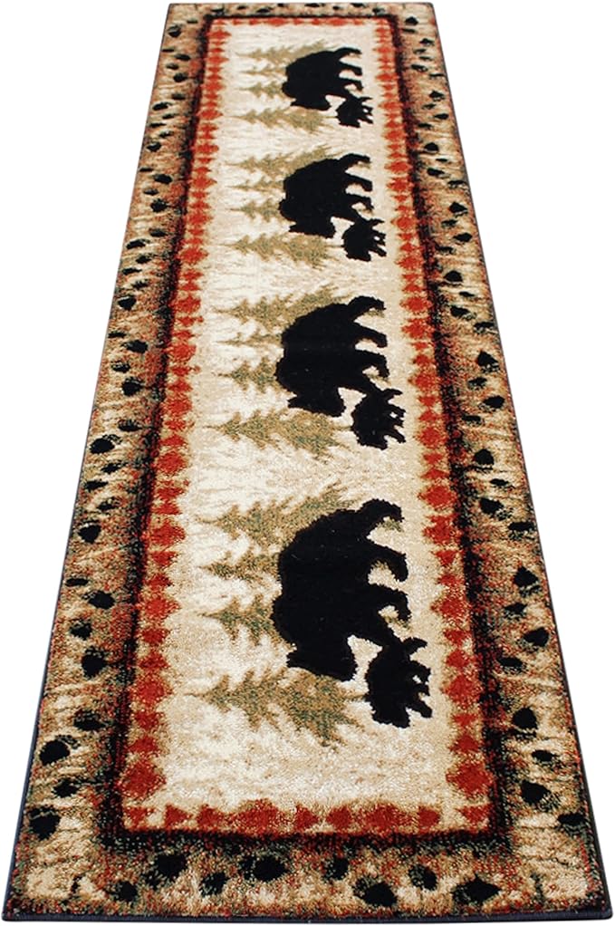 Masada Rugs, Cabin Lodge Area Rug Bear and Cub Scene (2 Feet X 7 Feet 3 Inch) Runner