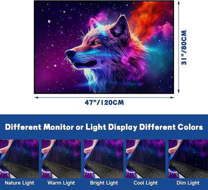 Galaxy Wolf Rug 3D Fierce Wolves Area Rugs for Bedroom Living Room Playroom Gameroom Boys Kids Colorful Glitter Throw Rugs Floor Mat Carpet 47 in X 31 in