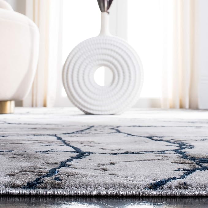 SAFAVIEH Craft Collection 5'3" x 7'6" Ivory Grey/Blue CFT877M Modern Abstract Non-Shedding Living Room Bedroom Dining Home Office Area Rug