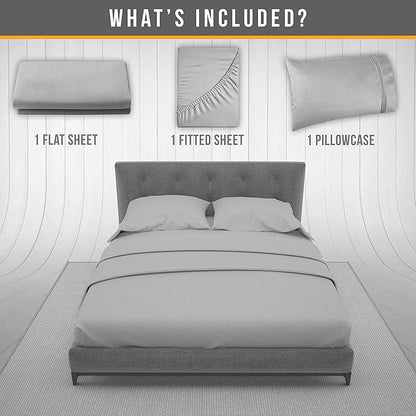 Twin Sheets Set - Luxury Hotel Bed Sheets - Soft Cooling Sheet with Elastic Corner Straps - Deep Pocket Microfiber Bedsheet - Bedding Sheet & Pillowcases -3 PC (Twin Size, Light Gray)
