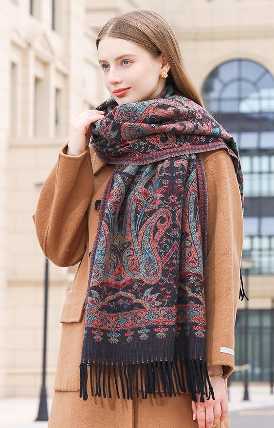 Wander Agio Warm Fashion Scarf Long Shawl Large Blanket Winter Wraps Scarves for Women Cashmere Jacquard Vintage Paisley