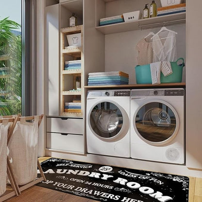 Zoke Laundry Room Rug Runner Stylish Non-Slip Laundry Room Mat 20"x47", Versatile, Waterproof Runner for Laundry, Kitchen, and Bathroom, Mudroom Decor and Farmhouse Charm