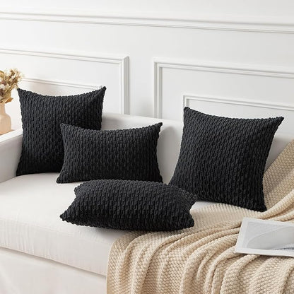 Kevin Textile 12x20 Inch Pillow Cover 1 Pack Boho Decorative Soft Striped Corduroy Lumbar Farmhouse Accent Rectangle Cushion Case for Living Room Couch Sofa Bed, Black