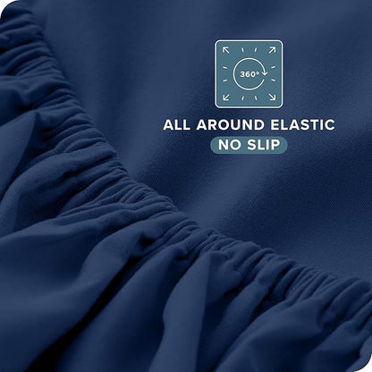 Bare Home Short Queen Sheet Set - 1800 Ultra-Soft Microfiber - Double Brushed - Deep Pockets - Easy Fit - 4 Piece Set - Bed Sheets (Short Queen, Dark Blue)
