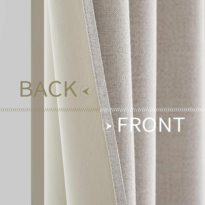 MIULEE 100% Blackout Linen Textured Curtains for Bedroom Solid Thermal Insulated Ivory Grommet Room Darkening Curtains & Drapes Luxury Decor for Living Room Nursery 52 x 120 Inch (2 Panels)