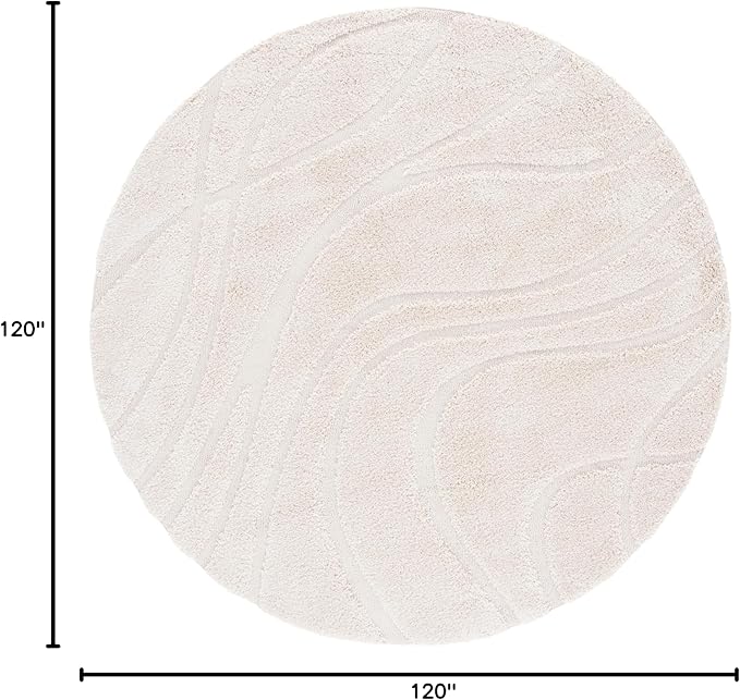 SAFAVIEH Florida Shag Collection 10' Round Cream / Cream SG471 Abstract Wave Non-Shedding Living Room Bedroom Dining Room Entryway Plush 1.2-inch Thick Area Rug
