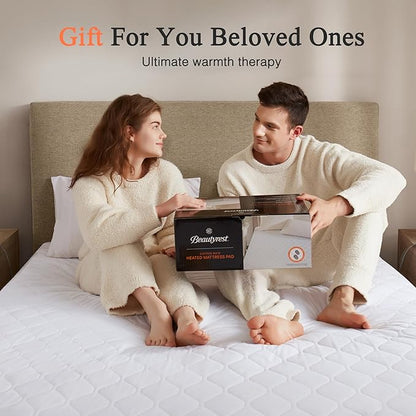Beautyrest Cotton Blend Heated Mattress Pad Secure Comfort Technology - Luxury Quilted Electric Mattress Pad with Deep Pocket - 5-Setting Heat Controllers, King, White