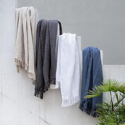 100% Cotton Waffle King Blanket with Fringe 104"x90", Pre-Washed Waffle Weave Blanket for All Season, Lightweight Breathable Soft Cozy Throw Blanket for Couch, Bed, Travel (White)