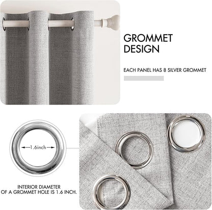 MIULEE Linen Texture Curtains for Bedroom Solid 100% Blackout Thermal Insulated Light Gray Curtains Grommet Room Darkening Drapes for Living Room Nursery 52x45 Inch (2 Panels)
