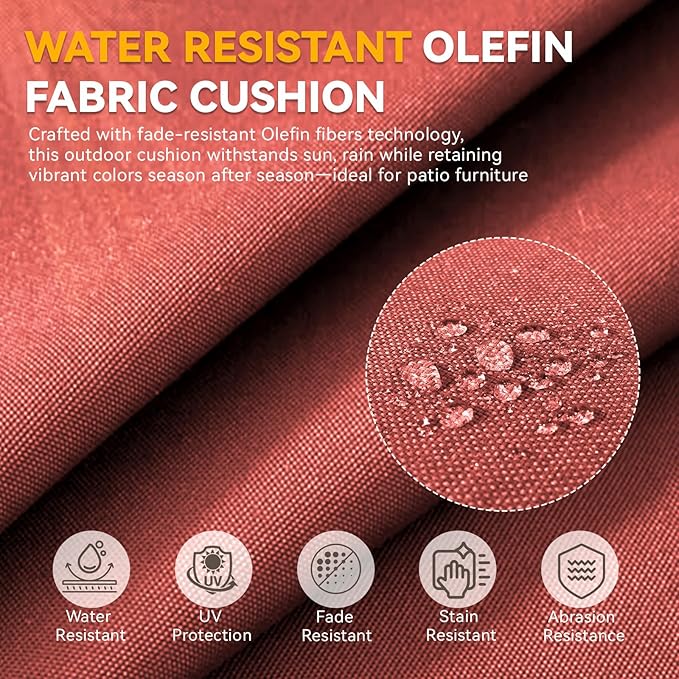 Outdoor Cushion Set for Furniture Patio Furniture, UV Resistant, Water Resistant - 6 Inch Thick Foam Garden Cushions – 22x24 Inch Patio Seat Covers for Chair/Sofa/Couch | Red | 10-Pack |