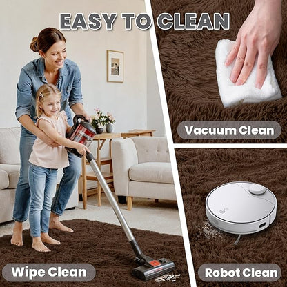 4x6 Area Rugs for Living Room Rug: Soft Fluffy Shag Brown Rugs for Bedroom, Non-Slip Large Fuzzy Plush Rug Indoor Floor Carpet for Nursery Kids Boys Girls Room, Dorms, Playroom, Modern Home Decor