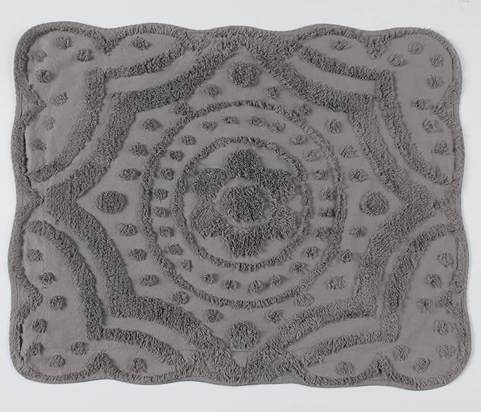 Montgomery Ward Decorative Cotton Sham, Scrolled Design, Luxurious Scallop Chenille Sham (Slate, Standard)