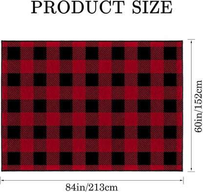 9CH Red Black Buffalo Plaid Rug 7' x 5', Christmas Faux Wool Area Rugs Non-Slip, Red Buffalo Check Rugs Carpet for Kitchen Living Room Bedroom
