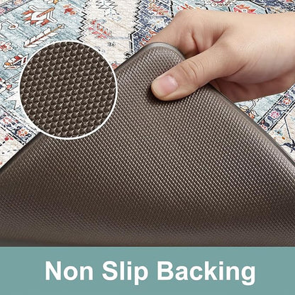 KIMODE Anti Fatigue Kitchen Mats,Boho Vintage Kitchen Rugs Sets of 2,Non Slip Waterproof Kitchen Floor Mats,Ergonomic Cushioned Comfort Standing Mat for Laundry,Office,Sink,Desk,Blue
