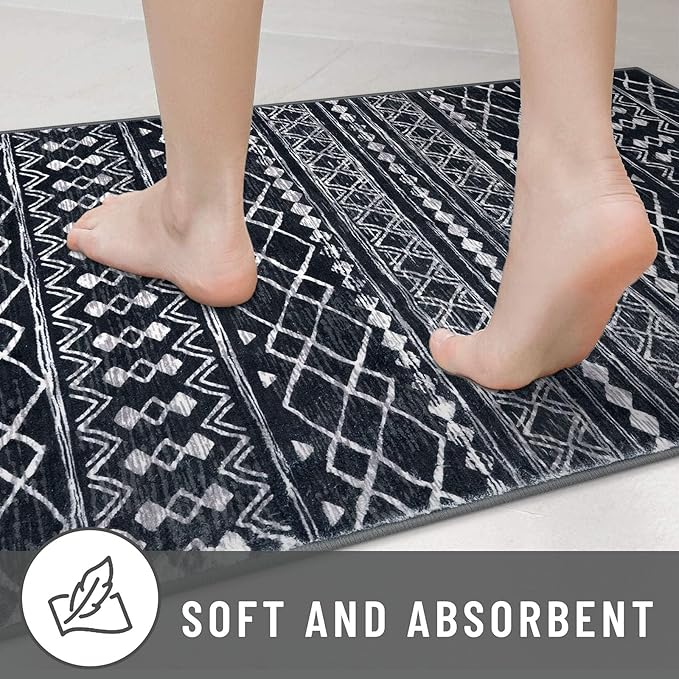 KUTA Boho Moroccan 3x5 Entryway Rug, Black Non-Slip Washable Low-Pile Living Room Area Rug, Ultra Soft Distressed Geometric Print Throw Carpet for Entrance, Bedroom, Nursery, Dorm, Kitchen