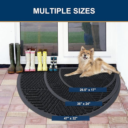 Smiry Half Circle Front Door Mat Outside Entrance, Heavy Duty Sturdy Natural Rubber Doormat, Trap Dirt and Moisture, Low Profile Mats for Indoor Outdoor Entry, Irregular Triangle (29.5x17, Black)