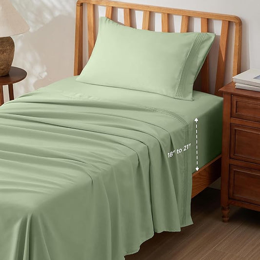 Bedsure Deep Pocket Twin Sheets Set - Fits Mattresses Up to 21 Inches Thick -3 Piece GentleSoft Bed Sheets, Moisture Wicking, Soft & Cooling Bedsheet & Pillowcases, Easy & Secure Fit, Light Green