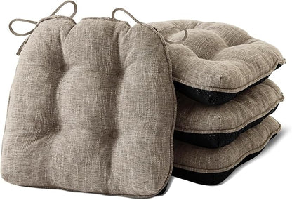 Chair Cushions for Dining Chairs Set of 4, Kitchen Chair Cushions, Chair Pads with Ties and Non Slip Backing, Tufted Memory Foam Seat Cushion 4 Pack, 18" x 18" x 4", Khaki