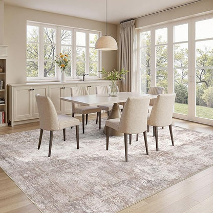 Washable 10X12 Area Rug: Modern Abstract Soft Non-Slip Indoor Rugs - Low Pile Stain Resistant Foldable Rug for Living Room Bedroom Dining Room Playroom Office(Brown,10'X12')