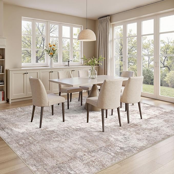 Washable 5X7 Area Rug: Modern Abstract Soft Non-Slip Indoor Rugs Home Decor - Low Pile Stain Resistant Carpet for Living Room Bedroom Dining Room Playroom Office(Brown,5'x7')