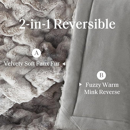 Madison Park Faux Fur Throw, Luxurious Ruched Texture, Fuzzy Warm, Plush Mink-Like Reverse, All Season, Lightweight & Cozy Blanket-Throw for Sofa, Couch, Living Room & Office 50" x 60" Gray Tie Dye