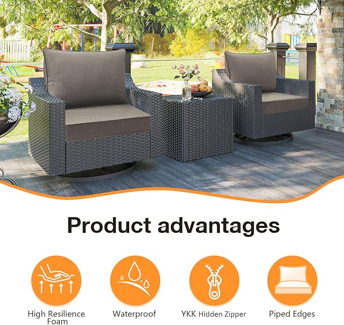 Sunbrella Outdoor Chair Cushions Set, 24" x 24", Set of 2, Water-Repellent, Fade Resistant, Deep Seat Bottom and Back Cushion for Backyard, Couch, Sofa and Patio Furniture, Cast Shale