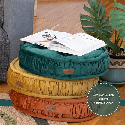 Large Round Floor Cushion, Floor Pillow Thick Floor Seating, Comfortable Supportive, Quilted Soft Booster Seat Pad for Yoga Meditation, Yoga Pillow, Cat and Dog Bed, 56 cm 22 inch, Green