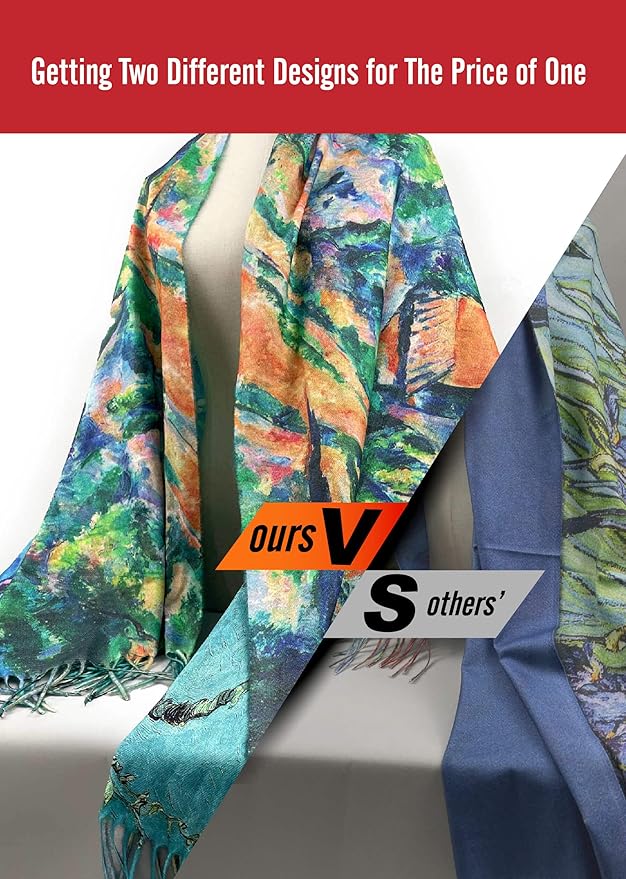 VENVSBEE Reversible Scarf Soft Large Shawl Wrap Blanket Double Sided Art Print Warm Pashmina Stoles Klimt Van Gogh Gifts