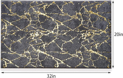 QJHOMO Marble Bathroom Rug Gray and Gold Decor Bathroom Rugs Non Slip Bath Mat Super Absorbent Microfiber Plush Bathmat Machine Washable Floor Carpet for Tub, Shower, Bedroom (20x32 inch)