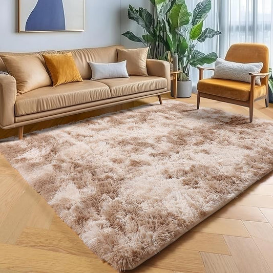 ONASAR Area Rugs for Bedroom Living Room, Washable Fluffy Tie-Dye Beige 4x6 Indoor Bedside Floor Throw Rug, Soft Plush Shaggy Carpet for Nursery Kids Girls Boys Teen Dorm Home Office Decor Aesthetic