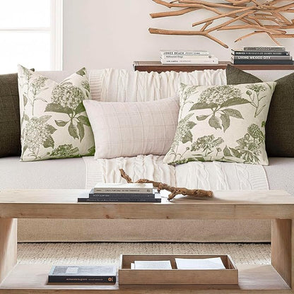 Foindtower Set of 2 Linen Floral Throw Pillow Covers Neutral Vintage Print Decorative Cushion Covers Farmhouse Boho Home Decor for Sofa Chair Couch Bedroom Living Room,22×22 Inch,Sage Green