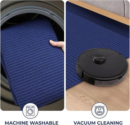 KOZYFLY Washable Area Rug 5x7 ft Rubber Backed Non Slip Rugs for Living Room Braided Cotton Bedroom Rug Woven Office Rugs Indoor Floor Carpets for Dining Bedroom Living Room, Royal Blue/Navy