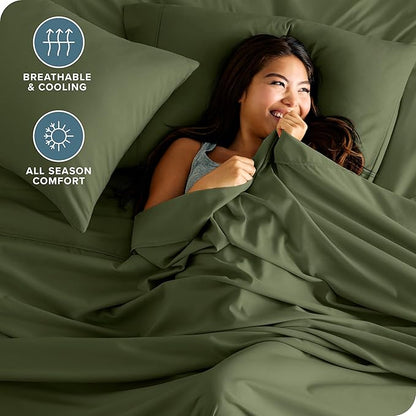 Bare Home Queen Sheet Set - Luxury 1800 Ultra-Soft Microfiber - Double Brushed - Deep Pockets - Easy Fit - 4 Piece Set - Bedding Sheets & Pillowcases (Queen, Cypress)