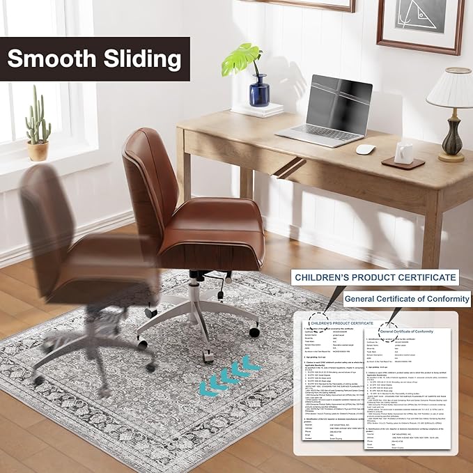 Modern Grey 50" x 60" Hard floor Chair Mats, Machine Wash Computer Chair Mat for Hardwood,Easy Glide Rolling Chairs Mat for Office & Home,Anti-Slip Floor Protector for Tile Floors,Foldable Office Mats