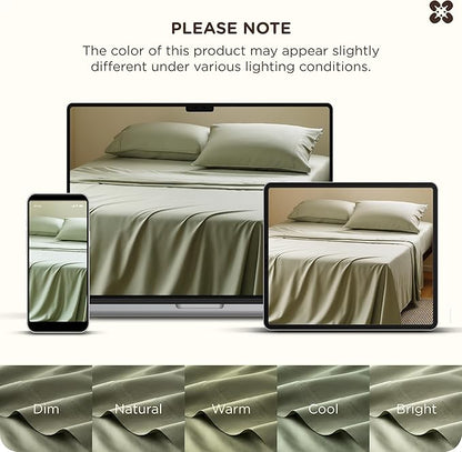 Bedsure Cooling Sheets, Rayon Derived from Bamboo & Cotton Blend, GentleSoft, Breathable, King Size Sheets Set, Deep Pocket Up to 18", Hotel Luxury Bedding for Hot Sleepers, Tea Green