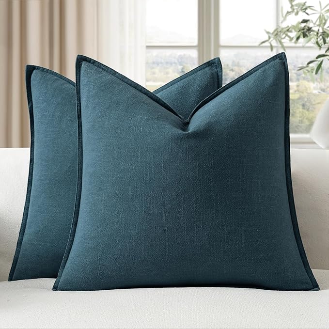 EMEMA Decorative Linen Throw Pillow Covers 26x26 Inch Navy Blue Boho Farmhouse Neutral Couch Throw Pillows for Bed Pack of 2 Accent Pillowcase Modern Sofa Cushion Livingroom Home
