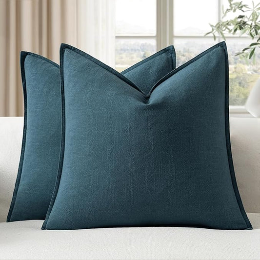EMEMA Decorative Linen Throw Pillow Covers 26x26 Inch Navy Blue Boho Farmhouse Neutral Couch Throw Pillows for Bed Pack of 2 Accent Pillowcase Modern Sofa Cushion Livingroom Home