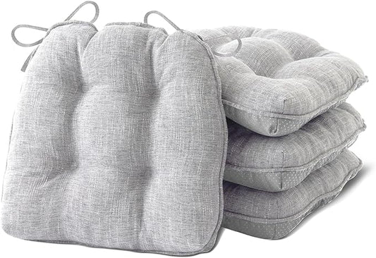 Chair Cushions for Dining Chairs Set of 4, Kitchen Chair Cushions, Chair Pads with Ties and Non Slip Backing, Tufted Memory Foam Seat Cushion 4 Pack, 15.5" x 15.5" x 4", Light Gray