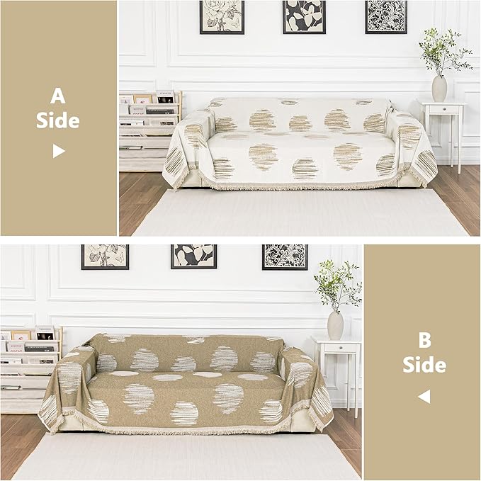MEETSKY Couch Cover for Dogs Couch Covers for 3 Cushion Couch Sofa Simple Modern Sofa Covers for Loveseat L Shaped Chenille Couch Cushion Covers for Dogs Kids Easy Install, 91" X134", Khaki