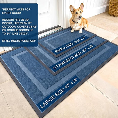 OLANLY Front Door Mat Indoor Outdoor Entrance, Waterproof All-Season, All-Weather Doormat, Sturdy Natural Rubber, Fade Resistant, Low Profile, Easy Clean Patio Porch Entryway Mat, 29.5x17, Light Blue