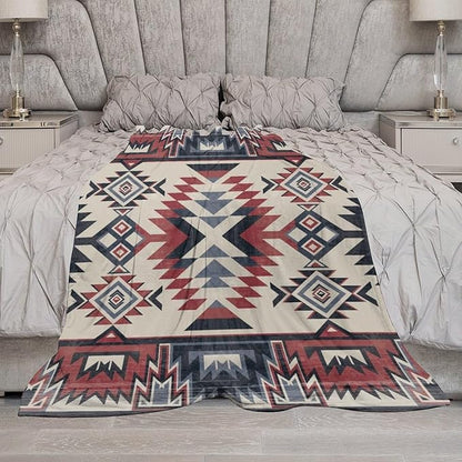 Southwest Blanket, Tribal Indian Throw Blanket Red Black Aztec Ethnic Geometric Print Blanket for Couch Bed Sofa Cover Throw Home Decor 30"x40"