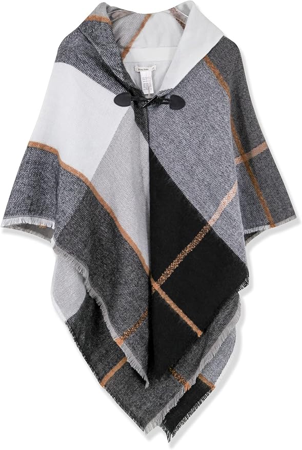 Moss Rose Women's Travel Plaid Shawl Wrap Open Front Poncho Cape for Fall Winter