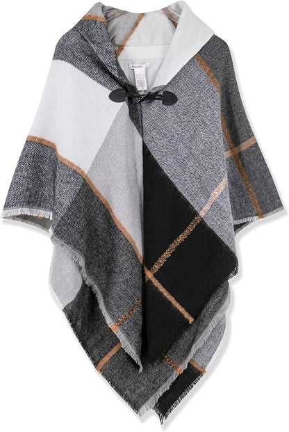 Moss Rose Women's Travel Plaid Shawl Wrap Open Front Poncho Cape for Fall Winter
