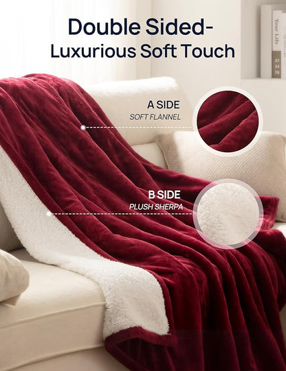 Westinghouse Electric Blanket with Foot Pocket for Adults, Ultra Soft Flannel to Sherpa Heated Throw with 6 Heating Levels & 2-10 Hours Time Settings, Fast Heating & Machine Washable, 50x62, Burgundy