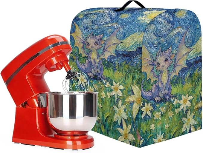 Cartoon Dragon Starry Night Stand Mixer Cover Dust Protector Cover Compatible with 5-8 Quart Kitchen Aid Mixer Kitchen Decor Appliance Covers with 2 Pockets