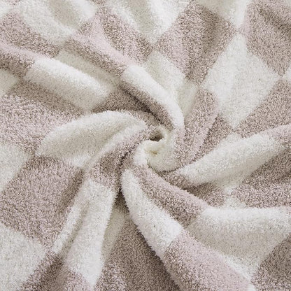 WRENSONGE Checkered Throw Blanket, Taupe Soft Cozy Fluffy Warm Hand Made Throw Blankets for Couch, Sofa, Chair, Bed, Camping, Picnic, Travel Lightweight Bed Blanket - 60"*80"
