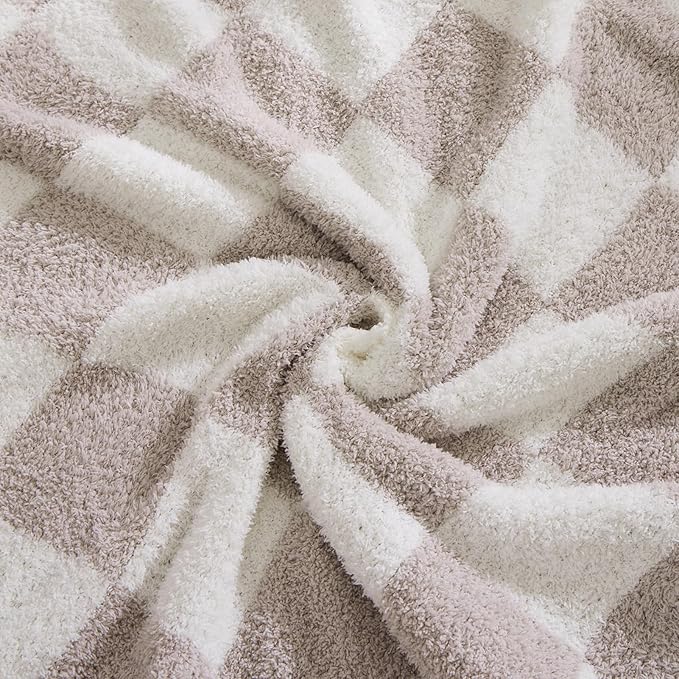 WRENSONGE Fall Checkered Throw Blanket, Taupe Soft Cozy Fluffy Warm Throw Blankets for Couch, Sofa, Chair, Bed, Camping, Picnic, Office,Travel Lightweight Bed Blanket - 50"*70"