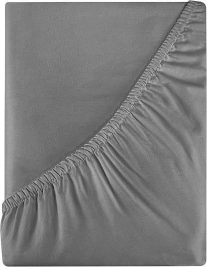 Royale Linens 400 Thread Count 100% American Grown Cotton Fitted Sheet Full Size - All Around Elastic Fitted Sheets - Luxury Sateen Weave - Snug Fit Bottom Sheet Fit Up to 16 Inch (Full,Spanish Slate)