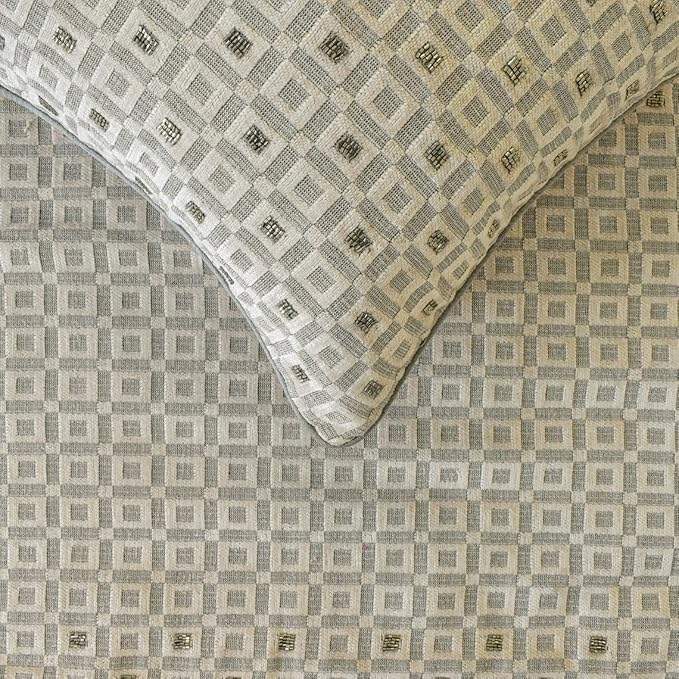 The HomeCentric King/Queen/Twin Grey Decorative Twin 53"x18" Bed Runner with 2 Pillow Cover, Checkered, Beaded, Hand Embroidery Bed Scarf on Velvet Fabric - The Brick Effect