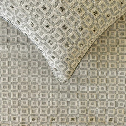 The HomeCentric King/Queen/Twin Grey Decorative Twin 53"x18" Bed Runner with 2 Pillow Cover, Checkered, Beaded, Hand Embroidery Bed Scarf on Velvet Fabric - The Brick Effect